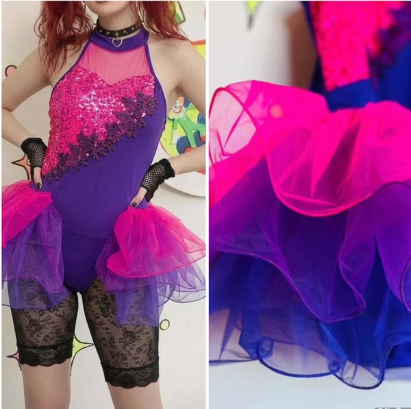 Vintage 90s Dance Clown Circus Costume – Pink Showgirl Burlesque Leotard – Small