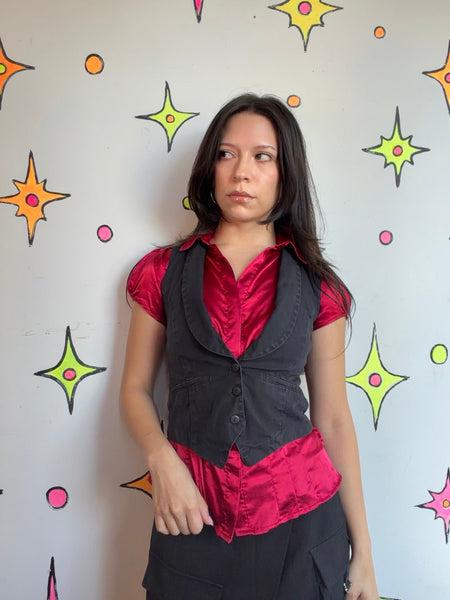 Y2K Black Tailored Suit Vest Indie Sleaze Mall Goth Minimalist Academia XS