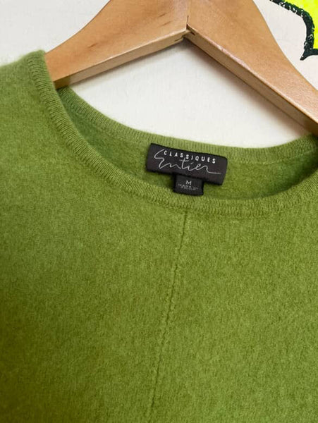 Vintage 90s Sage Green Cashmere Sweater Top – Fuzzy Short Sleeve Cozy Knit – M