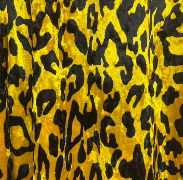 Vintage Y2K Yellow Crushed Velvet Leopard Dress Cyber Goth Vixen Glam Pin Up L