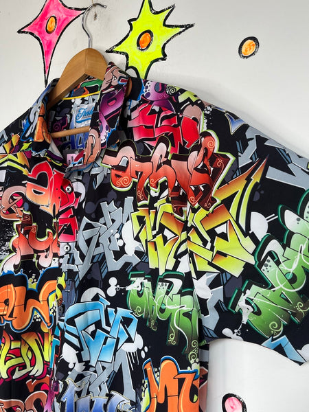 Vintage Graffiti Shirt Retro Y2K Pop Art Rainbow Top 90s Abstract Disco XL