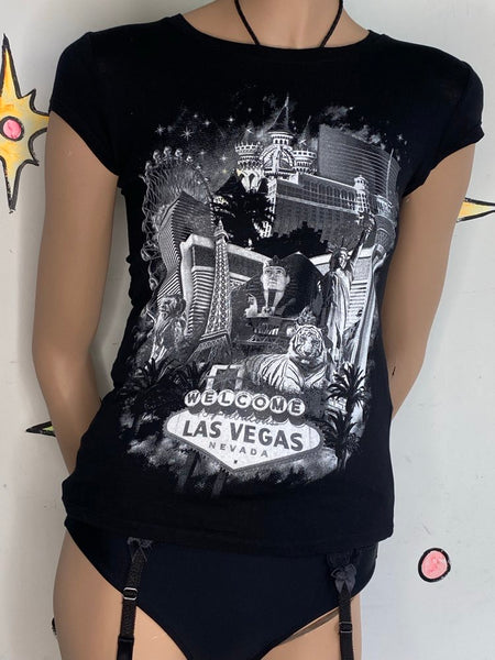 Black Las Vegas Souvenir Baby Tee Y2K Indie Sleaze Graphic T Shirt XS S
