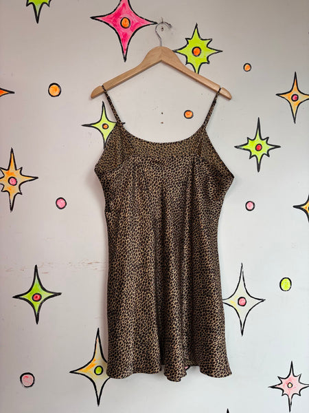 Vintage Leopard Print Slip Dress Mob Wife Glam Retro Pin-Up Wardrobe Staple XL