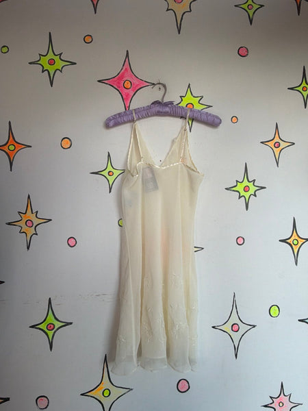 90s White Ruffle Lace Chiffon Silk Blend Slip Dress Soft Grunge Babydoll M