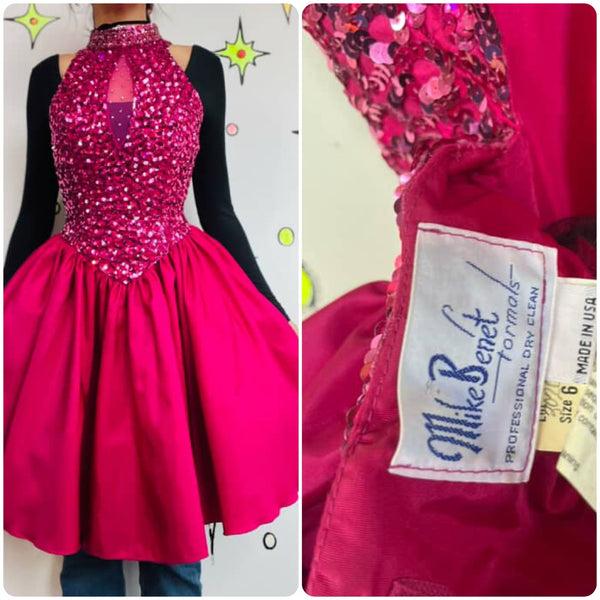 Vintage 80s Pink Sequin Poofy Prom Party Dress – Crinoline Glam Princess Small