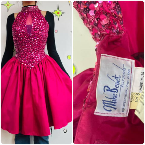 Vintage 80s Pink Sequin Poofy Prom Party Dress – Crinoline Glam Princess Small