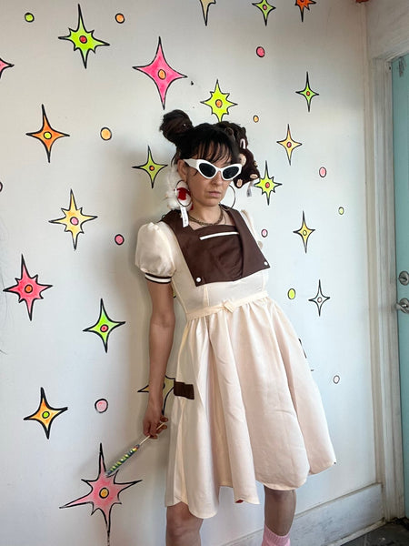 Vintage Sailor Schoolgirl Babydoll Dress Cottage Academia Cosplay Bow Belt S