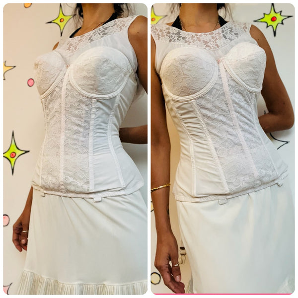 Vintage Off-White Lace Bustier - Union Label Victorian Revival Lingerie - 38B