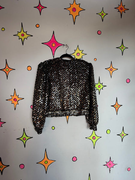 Vintage 70s Gold Silver Disco Bomber Jacket Metallic Retro Party Jacket | S M