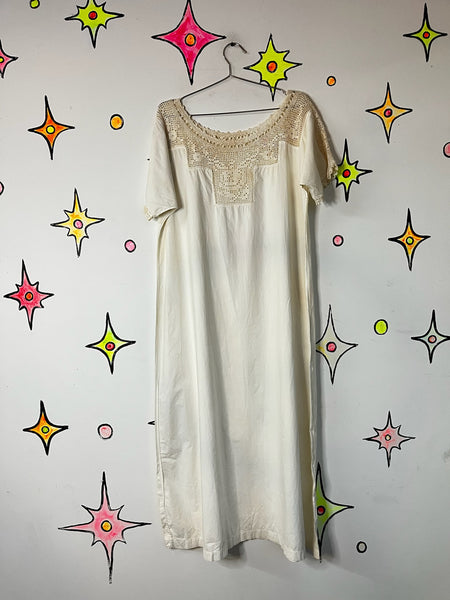 Antique Early 1900s Edwardian White Cotton Lace Slip Dress Chemise Corset Cover