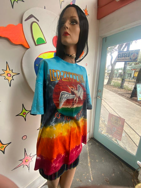 Vintage Led Zeppelin Tie Dye Concert Tee | 90s Boho Grunge Band T-Shirt XL+