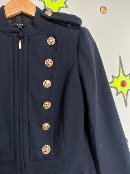 Y2K Navy Military Coat w Gold Buttons | Piratecore Steampunk Fairy Grunge – S