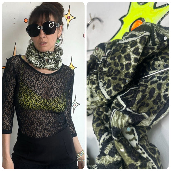 Y2K Green Animal Print Scrunch Scarf Indie Sleaze McBling Fairy Grunge