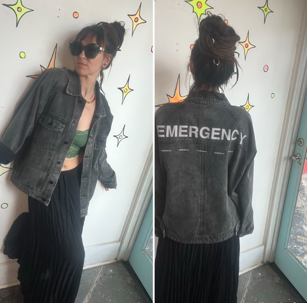 DVRK Black Denim 911 Emergency Jacket Goth Grunge Emo Streetwear | L