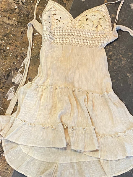 White Crochet Mini Dress Fairy Whimsy Boho Grunge Festival Dress Western XS