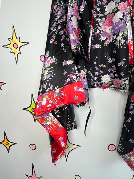 Satin Kimono Top Wide Bell Sleeve Robe Glam Boho Lolita Kawaii Geisha Cosplay