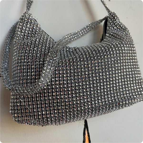 Vintage Y2K | Silver Rhinestone Chainmail Beaded Handbag Fairy Grunge McBling