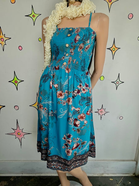Y2K Teal Slip Dress ' Fairycore Boho Whimsy Grunge Maxi Dress XS