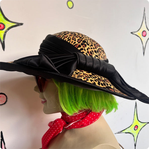 Vintage 50s | Halo Saucer Tilt Hat Delia Deetz Goth Beetlejuice | Leopard Print