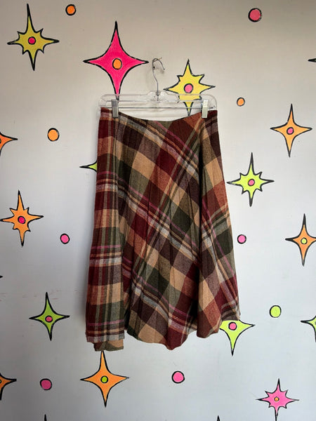 Vintage 70s Plaid Pleated Midi Skirt Wool Tartan Schoolgirl Preppy Academia SM