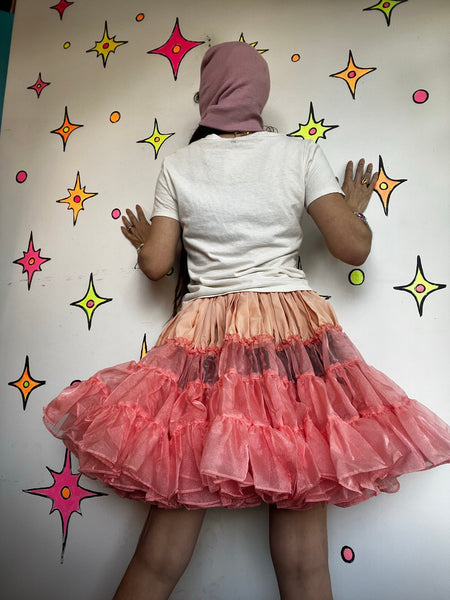 Vintage Pink Petticoat 50s Poofy Crinoline Square Dance Skirt Rockabilly Pinup S