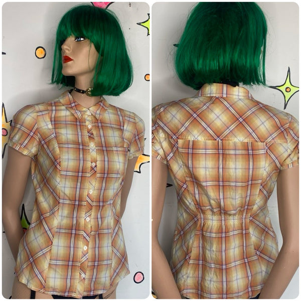 Guess Plaid Western Top Grunge Boho Preppy Core Button Down Cotton S