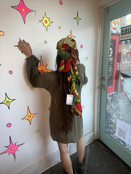 Vintage Crinkle Scarf 90s Artsy Avant Garde Boho Whimsy Wrap