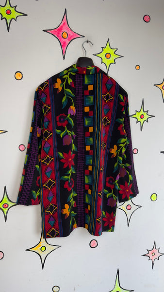 80s Floral Wearable Art Blazer | Avant Garde Multicolor Statement Jacket – Large