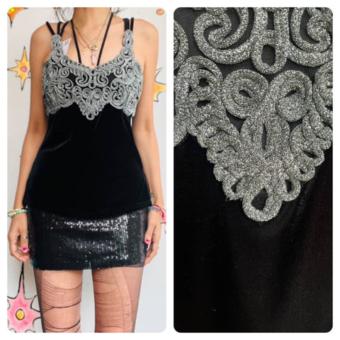 Vintage 90s Velvet Camisole Top – Fairy Grunge Whimsy Goth | GANTOS | Size M