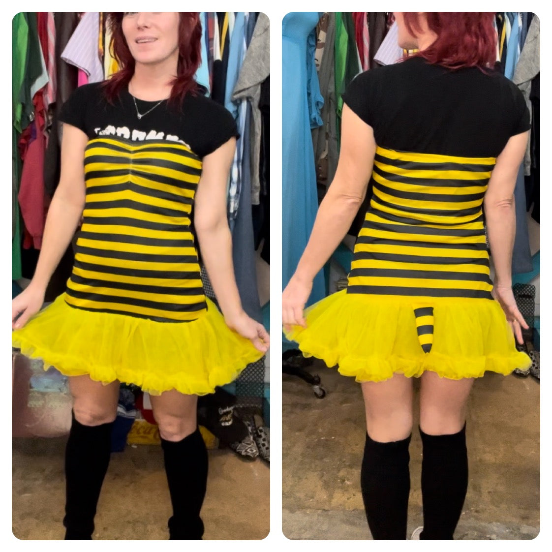 Vintage 90s Y2K | Bee Costume Dreamgirl Yellow & Black Party Dress w Tutu | S