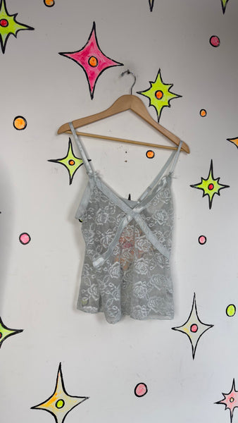 Pastel Blue Lace Cami Coquette Fairy Core Slip Top Y2K Lingerie Style - Large