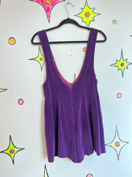 Vintage 1960s | Purple Velvet Groovy GoGo Mod Romper Mini Playsuit | Size S