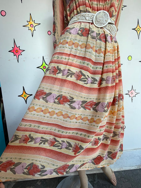 Vintage 90s Lightweight Boho Whimsy Grunge Western Folk Artisan Midi Dress S