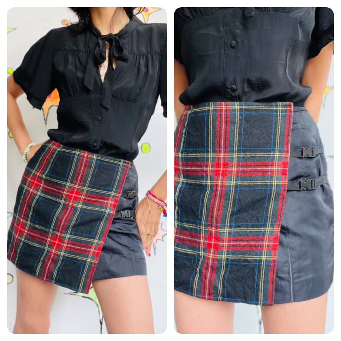Vintage 90s Y2K | Plaid Tartan A Line Utility Mini Skirt | Punk Grunge Emo | 4