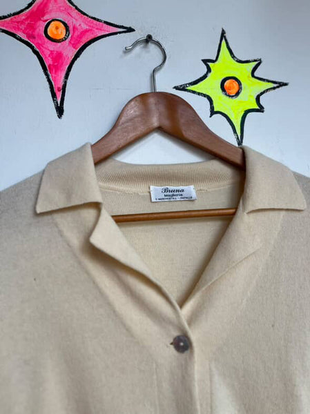 Vintage 1950s Beige Merino Wool & Cashmere Sweater – Cozy Classic Pinup Glam M/L