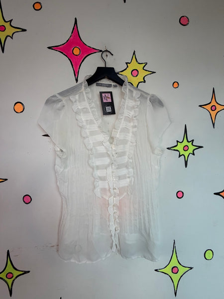 Vintage Y2K Sheer Ruffle Romantic Poet Blouse Edwardian Boho Fairy Top L