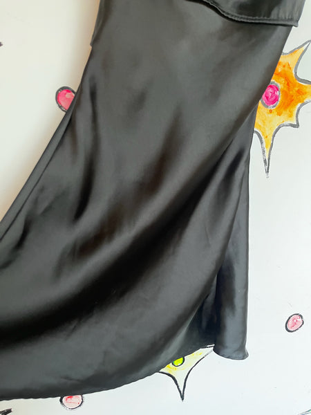 Y2K Satin Black Slip Dress | Coquette Mini LBD Minimalist Clubcore Party Dress S