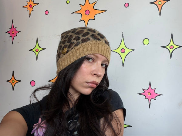 Vintage Betsy Johnson Leopard Maximalist Kitsch Glam Beanie Y2K Mob Wife