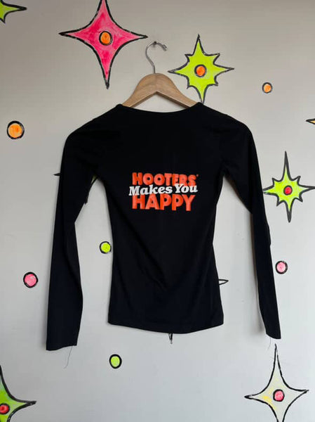 Vintage Black Hooters Long Sleeve Tee ' Waitress Cosplay Uniform Graphic Shirt XS