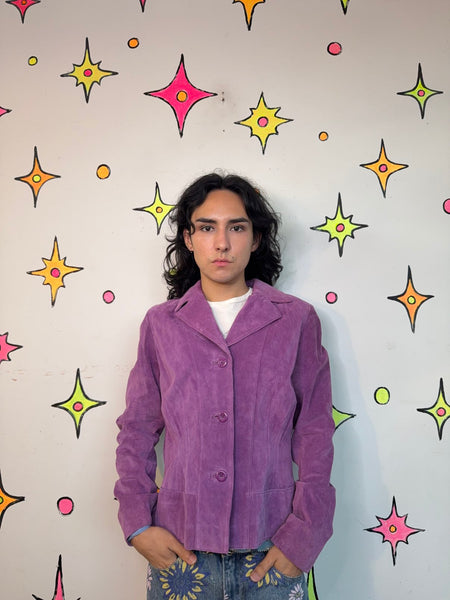 Vintage 90s Y2K Purple Suede Leather Jacket Goth Western Blazer Boho Moto M