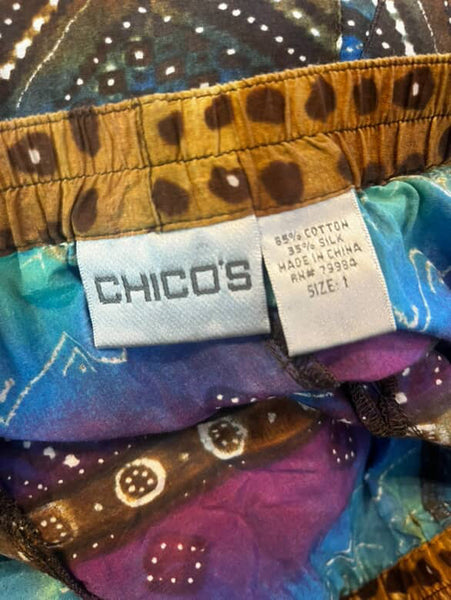 90s Y2K Rainbow – Chicos Tie-Dye Fairy Boho Grunge Cotton Silk Maxi Skirt – M