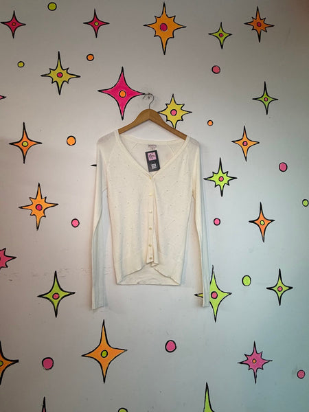 Pearl Embellished Ivory Cardigan | Rococo Coquette Balletcore Sweater XS