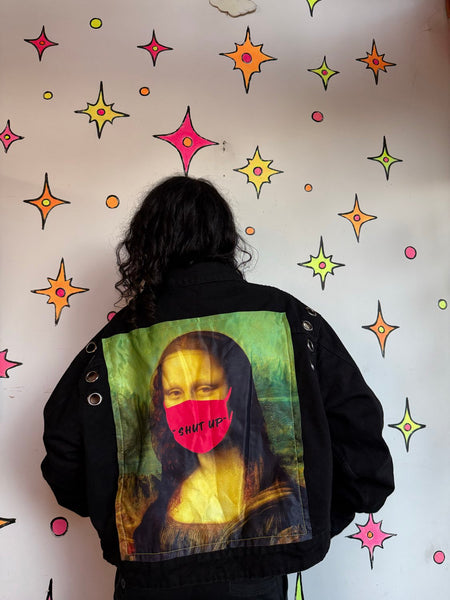 Hot Topic Mona Lisa Denim Jacket Cyber Goth Oversized Black Jean Jacket XXL