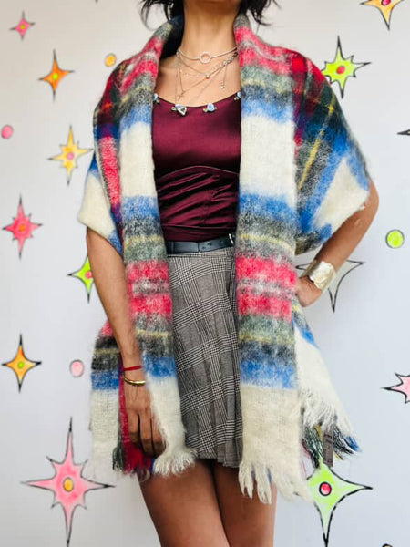 Vintage Oversized Mohair Wool Tartan Scarf | Punk Emo Grunge Plaid Wrap