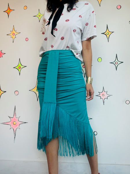 1920s Style Blue Fringe Skirt – Flapper Gatsby Party Western – Size M