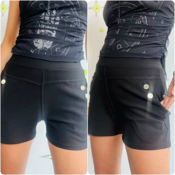 Y2K Black Sailor Shorts with Gold Buttons – Pirate Boho Grunge Goth – Size 2