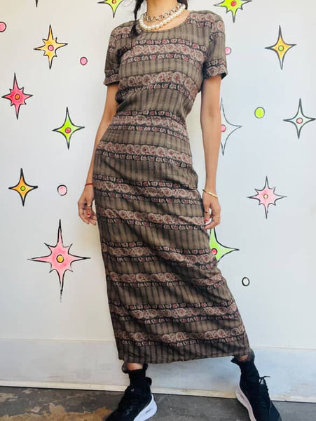 Vintage 90s Witchy Boho Fairy Grunge Maxi Dress | Plaid Floral Slit Dress Sz 8