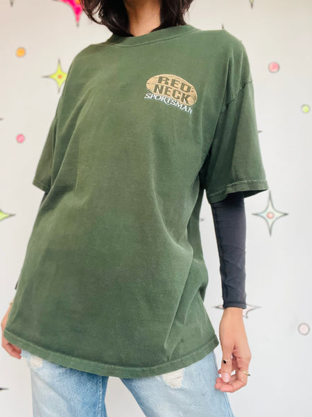 Vintage Green Redneck Sportsman Tee - Novelty Graphic Shirt ' Streetwear - Large