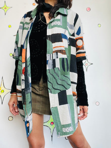 Vintage 80s 90s | Men’s Abstract Wearable Art Retro Party Shirt | 100% Cotton XL