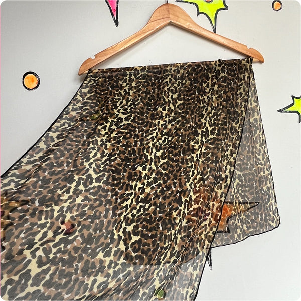 Vintage | Sheer Silk Leopard Print Scarf | Retro Glam Old Hollywood 50s 80s 90s